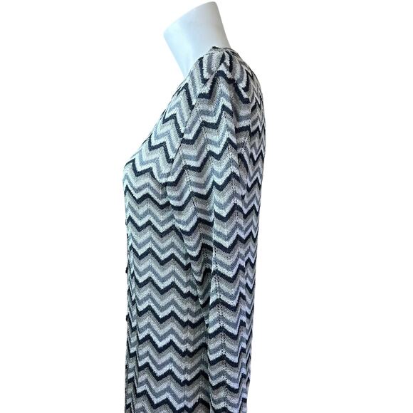 French Rags Blue White & Grey Chevron Design Knit Long Cardigan Duster sz 2=M - Picture 5 of 10